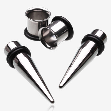 Single Size Ear Stretching Tapers & Plugs Pair Kit-Steel